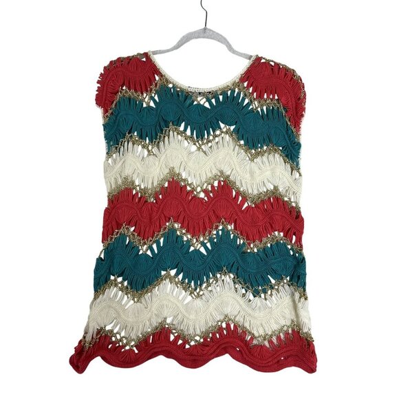 Blue Moon Womens M Multicolor Chevron Crochet Tank Top Open Knit Artsy Boho - Picture 1 of 9